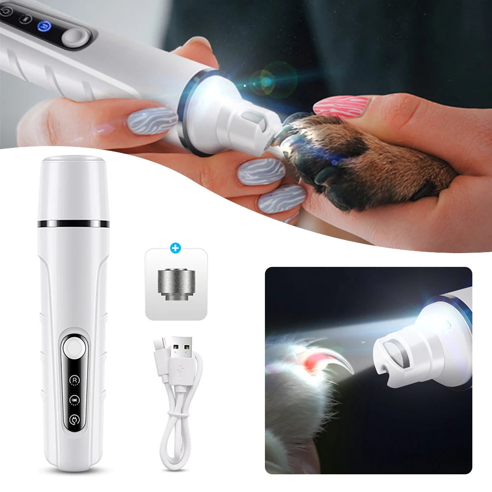 Electric Pet Nail Grinder with LED Light – Dog & Cat Paw Grooming Tool