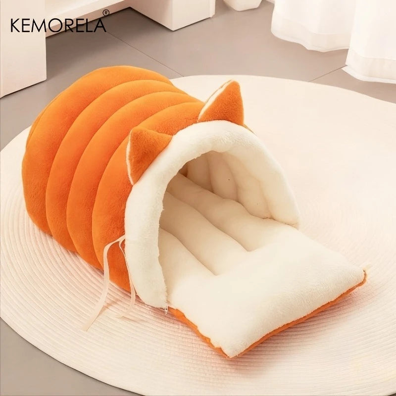 Soft Semi-Enclosed Cat Bed with Non-Slip Bottom – Warm & Washable