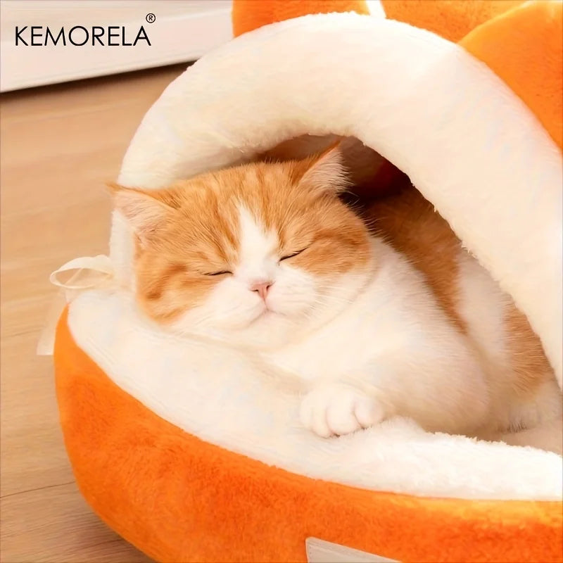 Soft Semi-Enclosed Cat Bed with Non-Slip Bottom – Warm & Washable