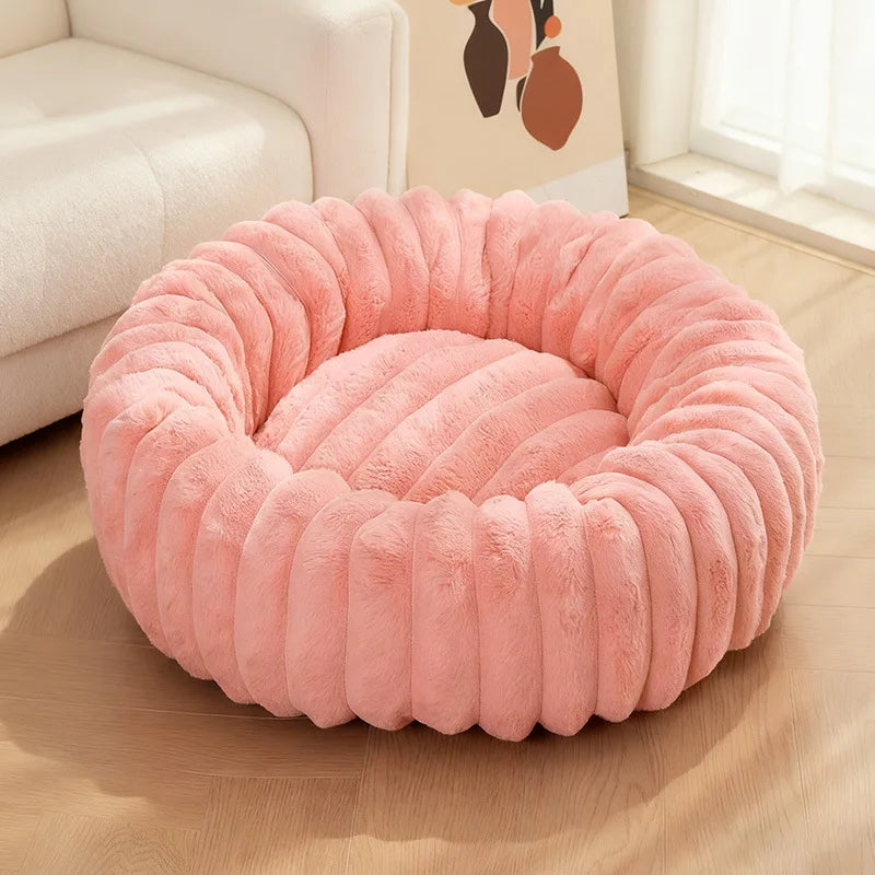 Corduroy Donut Pet Bed with Anti-Slip Bottom – Washable Calming Bed