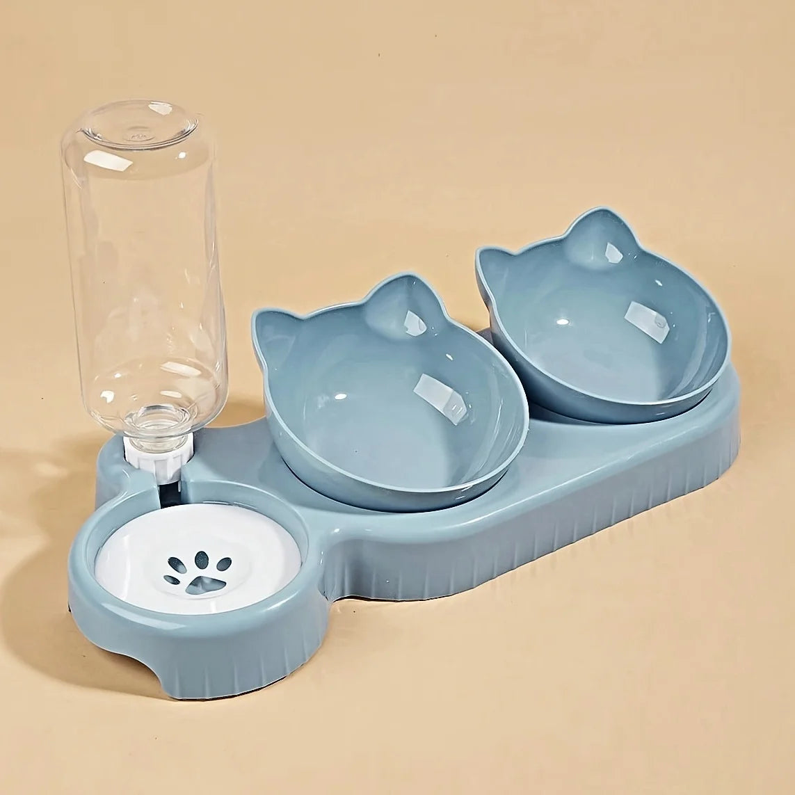 3-in-1 Cat Feeding & Water Bowl – Tilted Ear Design with Gravity Water Feeder