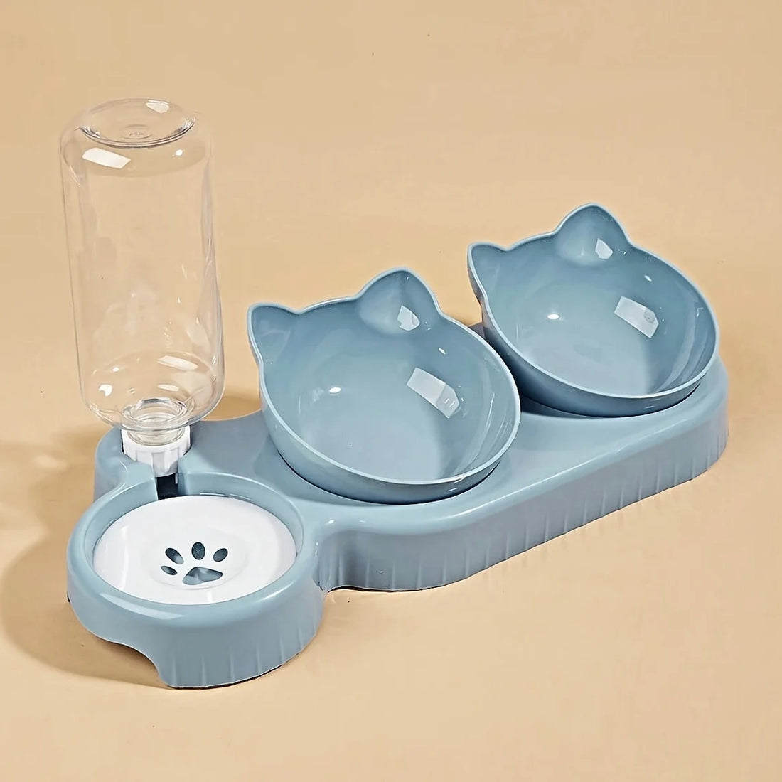 3-in-1 Cat Feeding & Water Bowl – Tilted Ear Design with Gravity Water Feeder