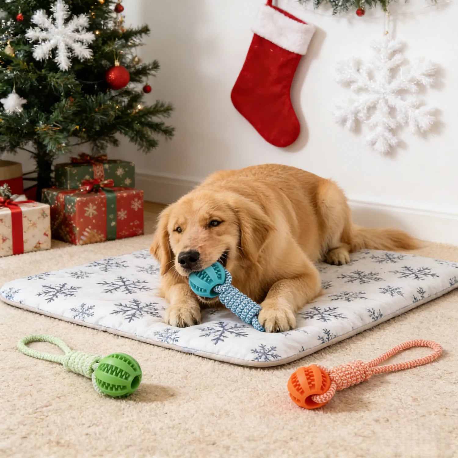 Braided Rope Dog Toy Ball – Chew, Dental Cleaning & Treat Dispenser