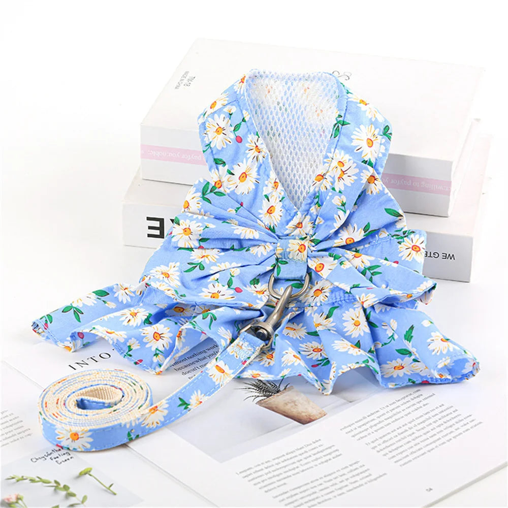 🌸 Floral Pet Dress Set with Bow – Summer Outfit for Cats & Small Dogs