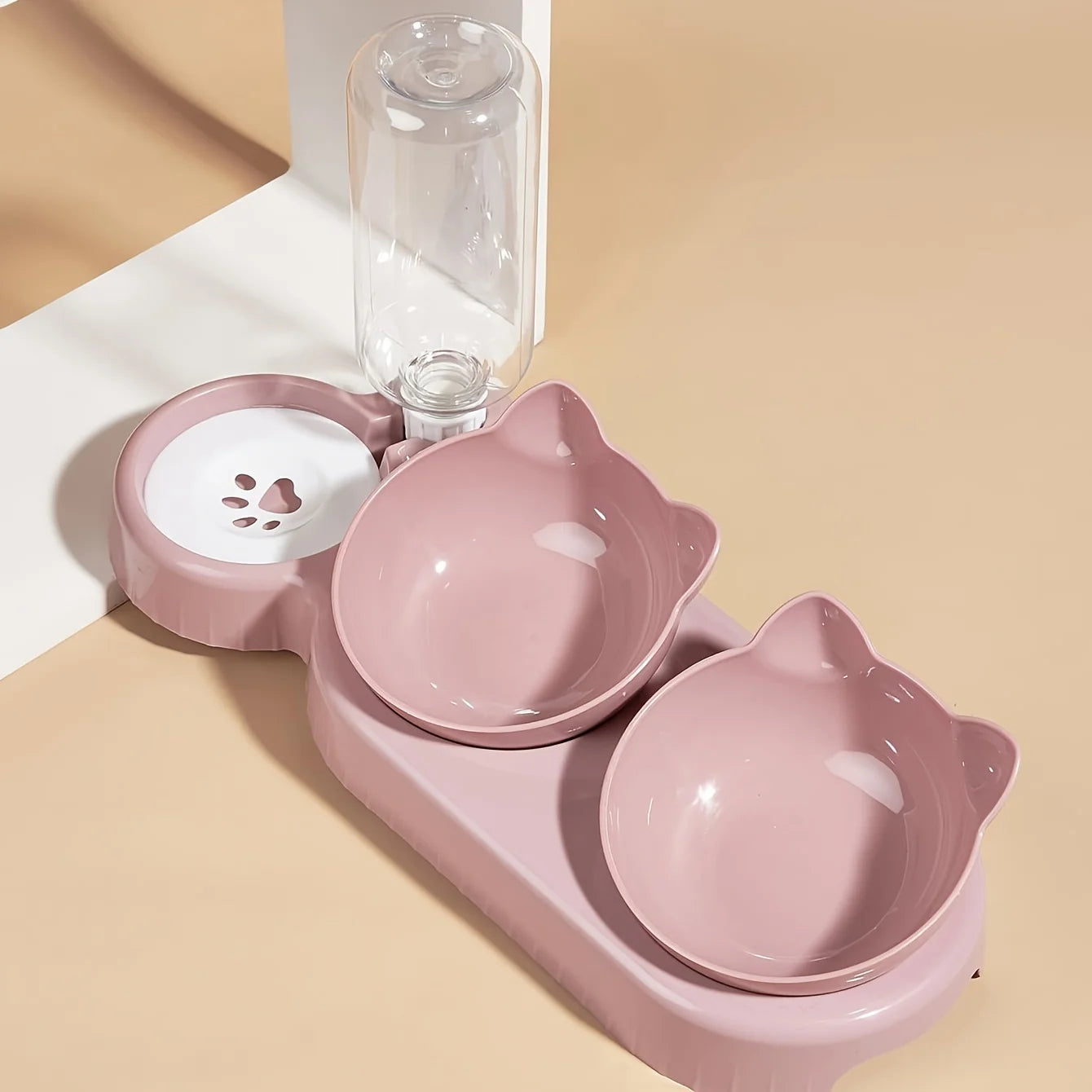 3-in-1 Cat Feeding & Water Bowl – Tilted Ear Design with Gravity Water Feeder