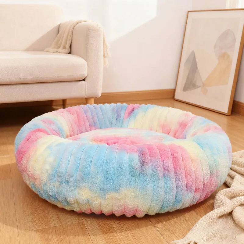 Corduroy Donut Pet Bed with Anti-Slip Bottom – Washable Calming Bed