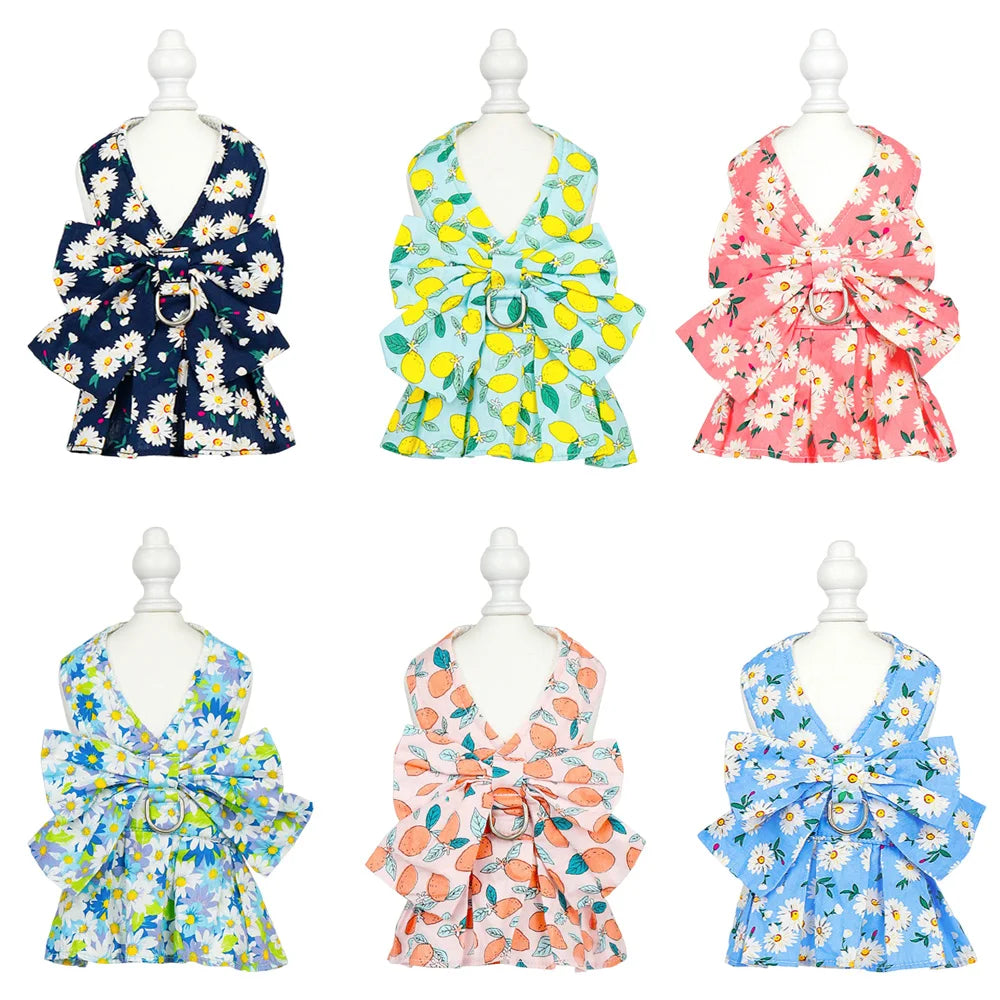 🌸 Floral Pet Dress Set with Bow – Summer Outfit for Cats & Small Dogs