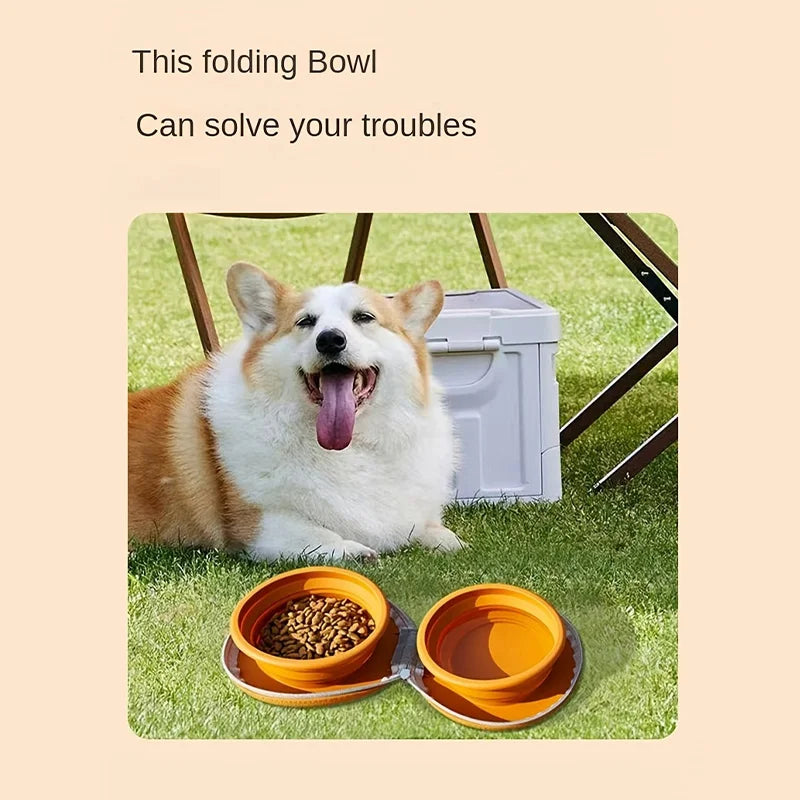 2-in-1 Foldable Silicone Dog Bowl – Portable Travel Feeding & Water Bowl