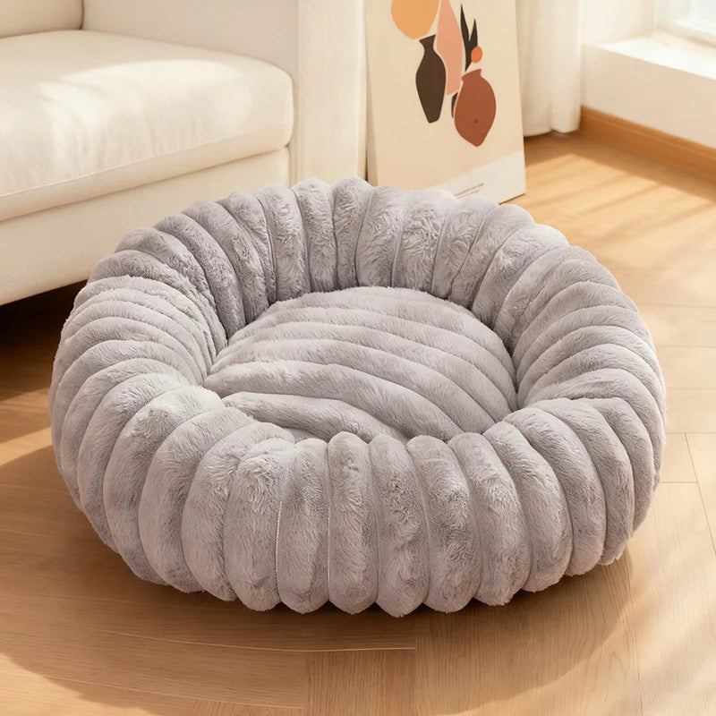 Corduroy Donut Pet Bed with Anti-Slip Bottom – Washable Calming Bed