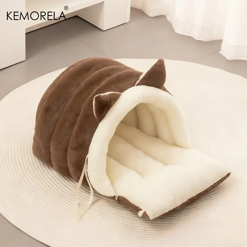 Soft Semi-Enclosed Cat Bed with Non-Slip Bottom – Warm & Washable