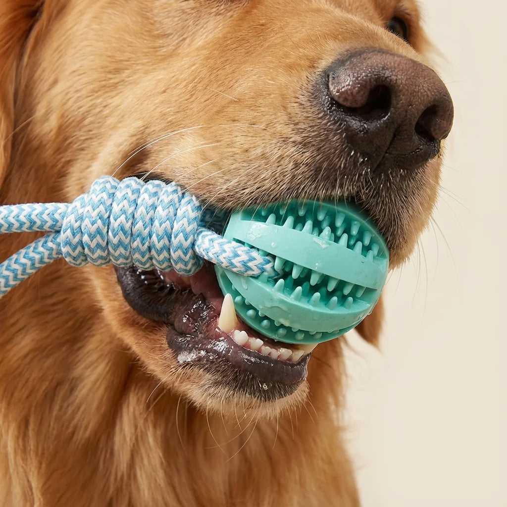 Cotton Rope & Rubber Dog Chew Ball – Treat Dispenser & Teething Toy