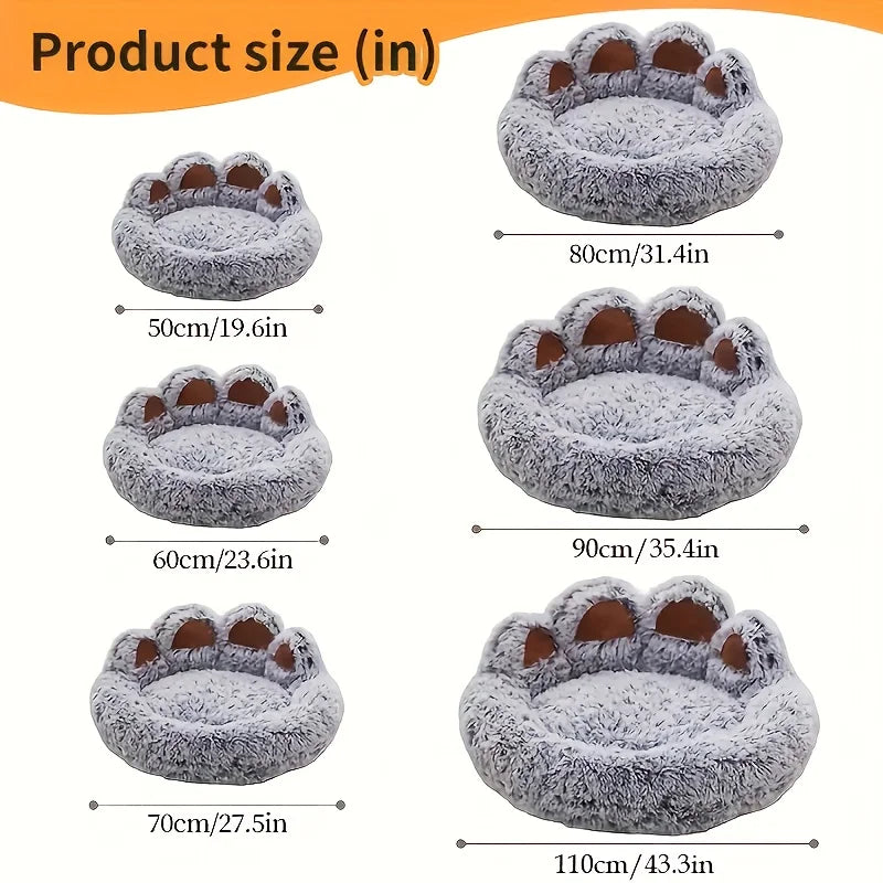 Bear Paw Plush Calming Donut Pet Bed – Warm Anti-Anxiety Cushion