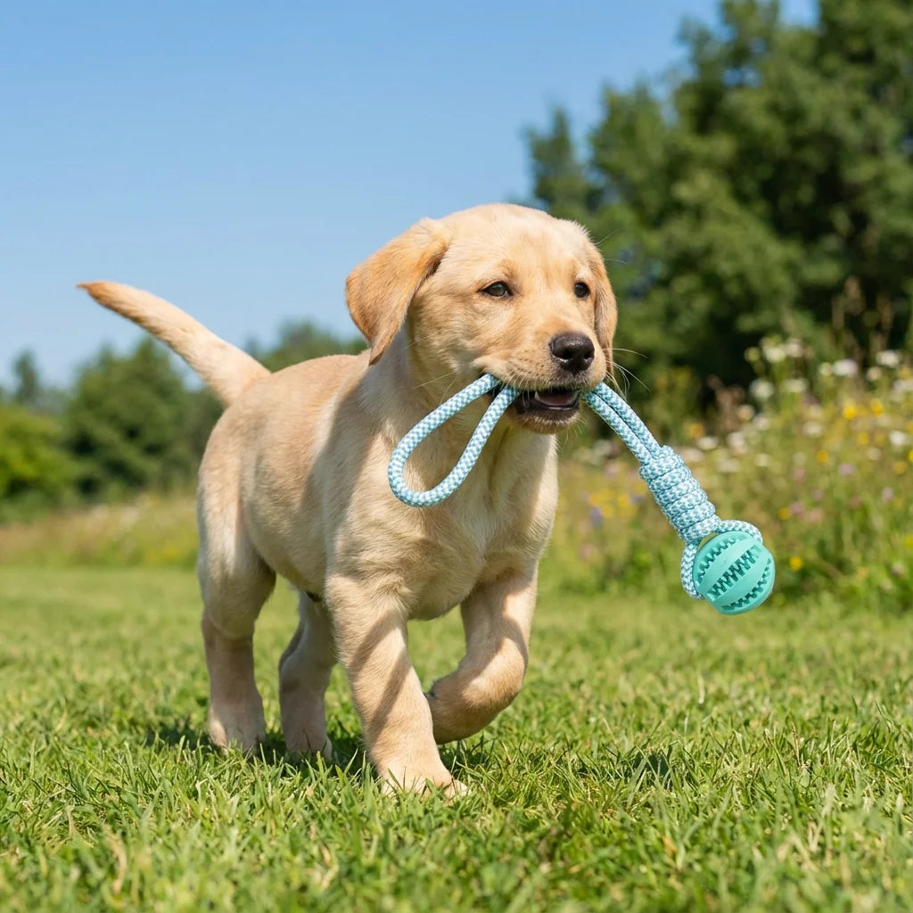 Cotton Rope & Rubber Dog Chew Ball – Treat Dispenser & Teething Toy