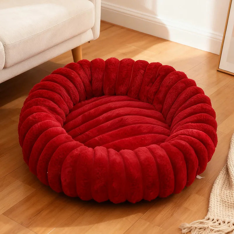 Corduroy Donut Pet Bed with Anti-Slip Bottom – Washable Calming Bed