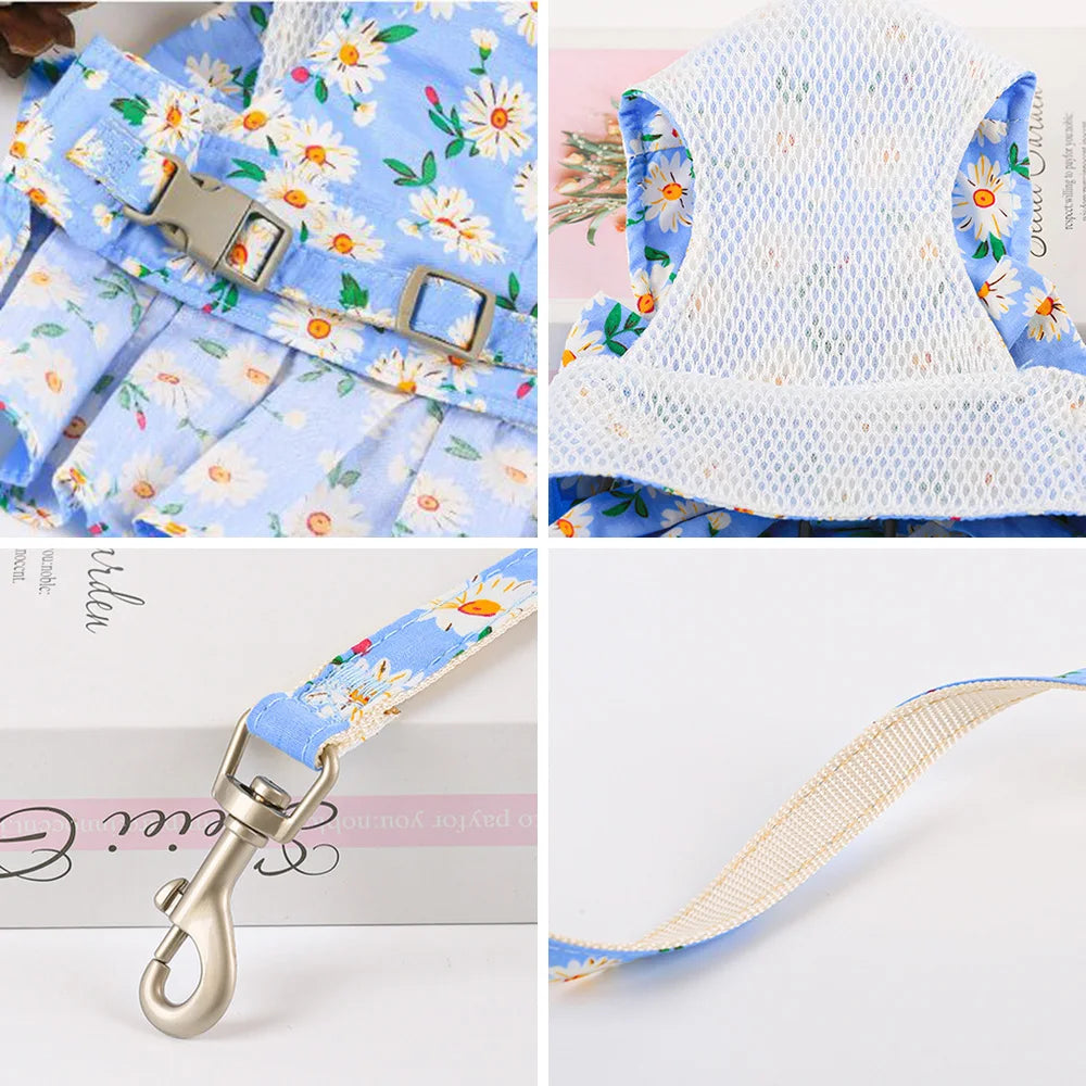 🌸 Floral Pet Dress Set with Bow – Summer Outfit for Cats & Small Dogs