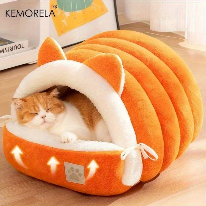 Soft Semi-Enclosed Cat Bed with Non-Slip Bottom – Warm & Washable