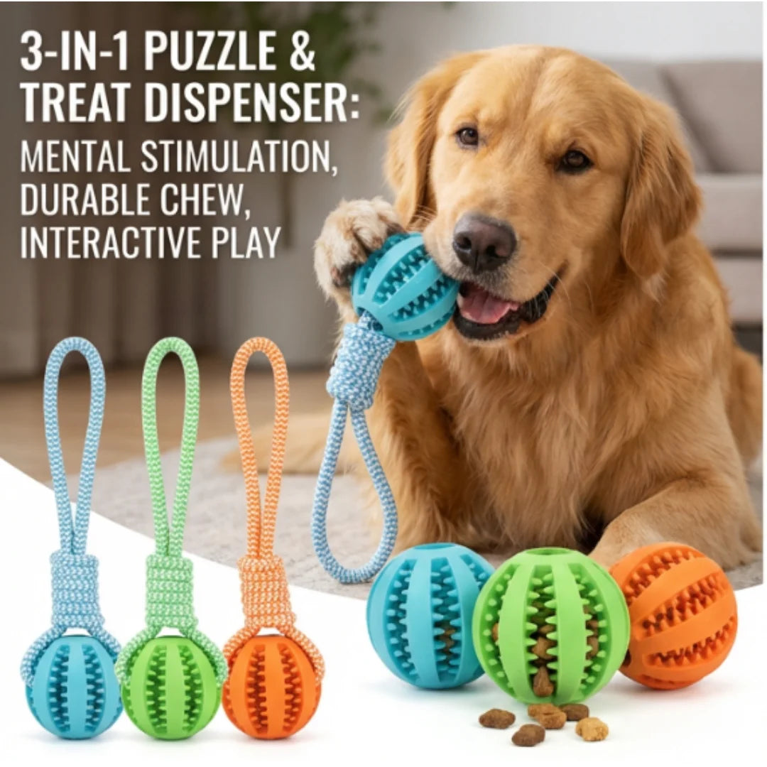 Braided Rope Dog Toy Ball – Chew, Dental Cleaning & Treat Dispenser