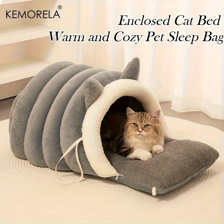 Soft Semi-Enclosed Cat Bed with Non-Slip Bottom – Warm & Washable
