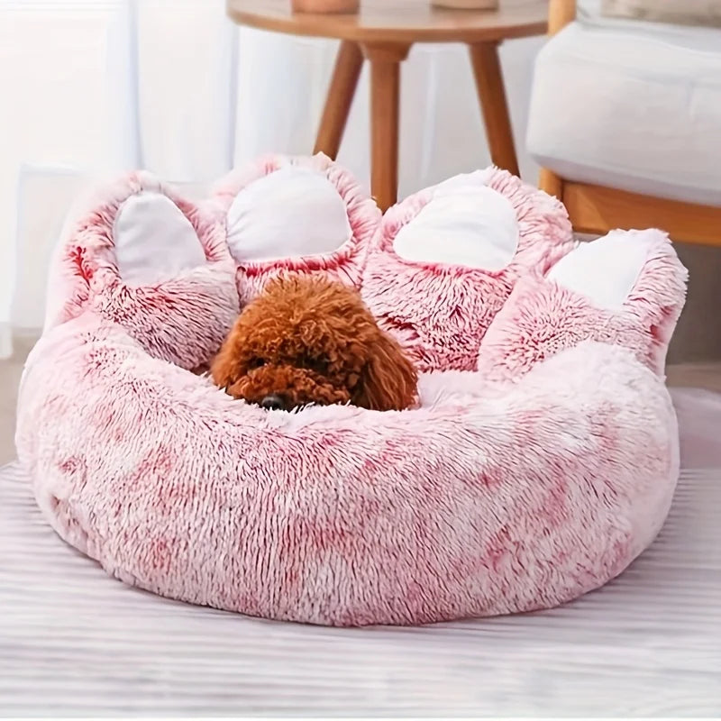 Bear Paw Plush Calming Donut Pet Bed – Warm Anti-Anxiety Cushion