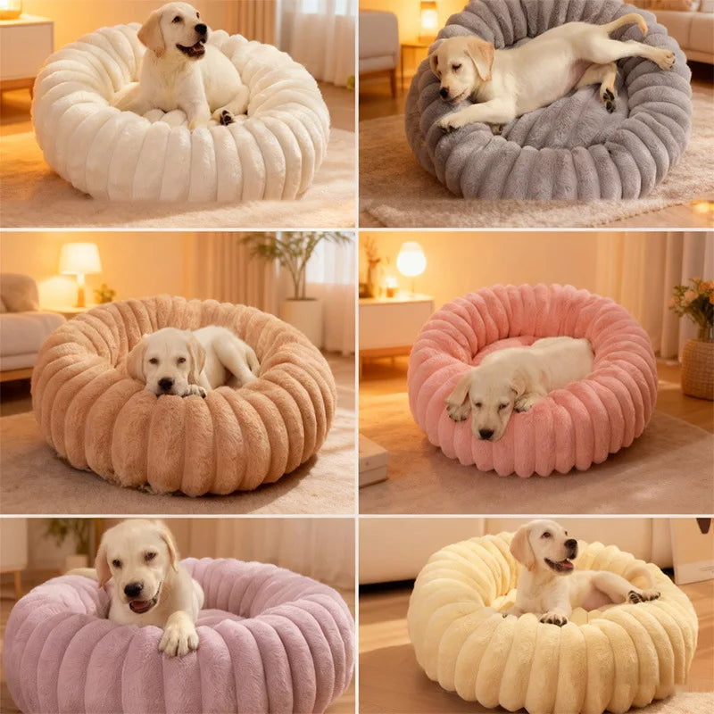 Corduroy Donut Pet Bed with Anti-Slip Bottom – Washable Calming Bed