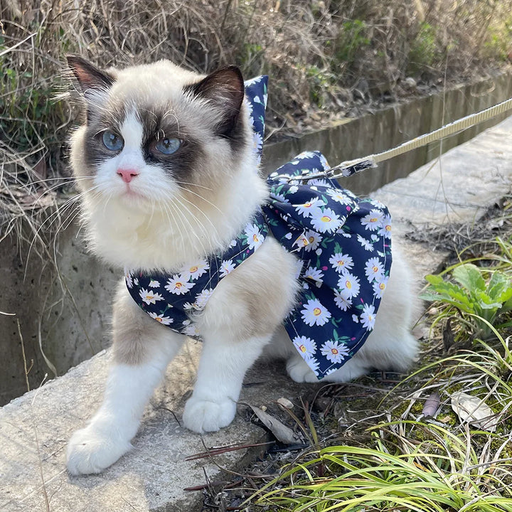 🌸 Floral Pet Dress Set with Bow – Summer Outfit for Cats & Small Dogs