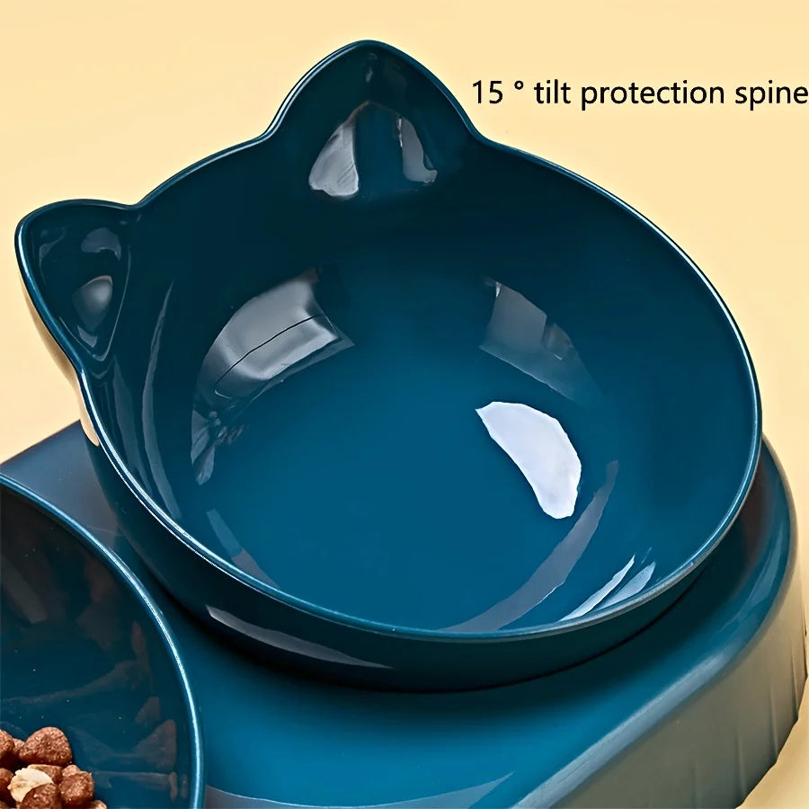 3-in-1 Cat Feeding & Water Bowl – Tilted Ear Design with Gravity Water Feeder