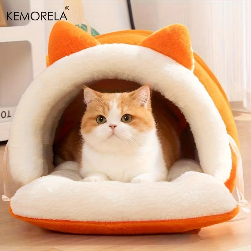 Soft Semi-Enclosed Cat Bed with Non-Slip Bottom – Warm & Washable