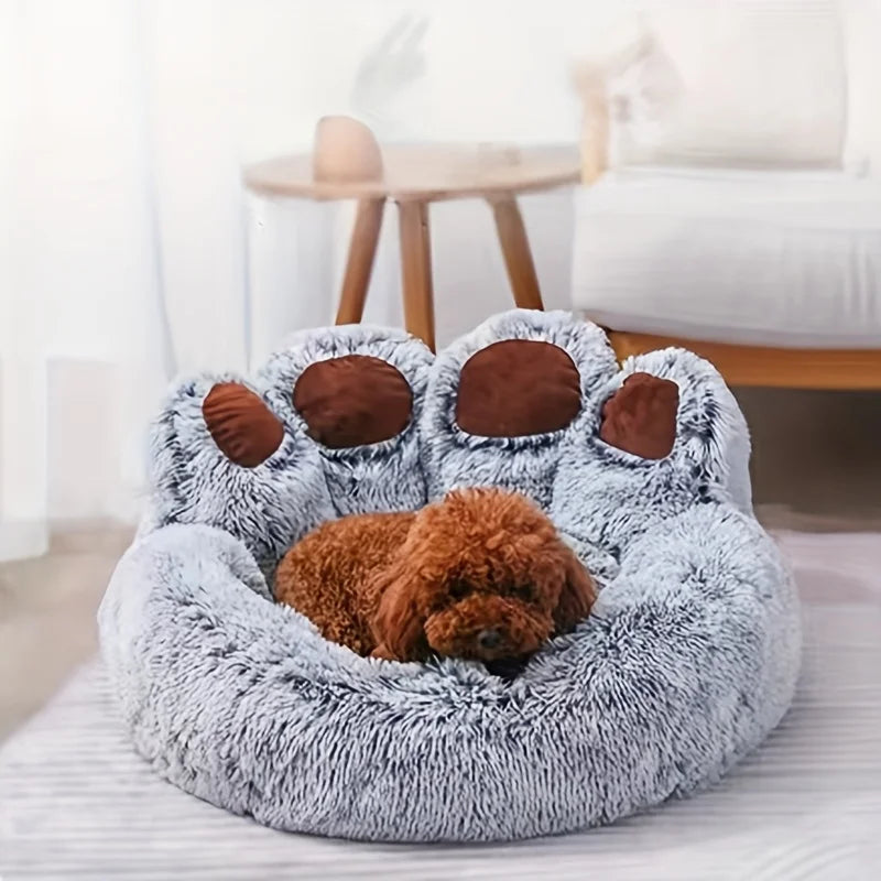 Bear Paw Plush Calming Donut Pet Bed – Warm Anti-Anxiety Cushion
