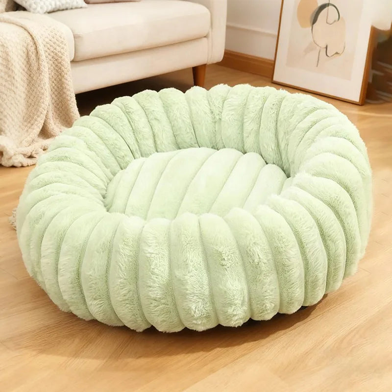 Corduroy Donut Pet Bed with Anti-Slip Bottom – Washable Calming Bed
