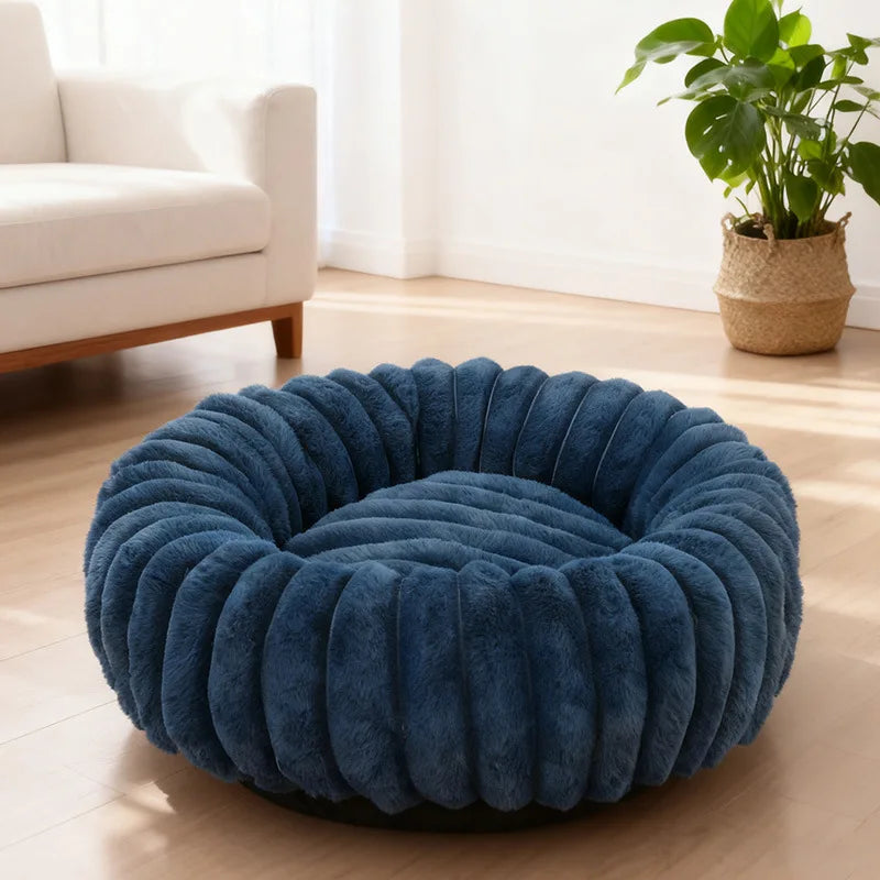 Corduroy Donut Pet Bed with Anti-Slip Bottom – Washable Calming Bed