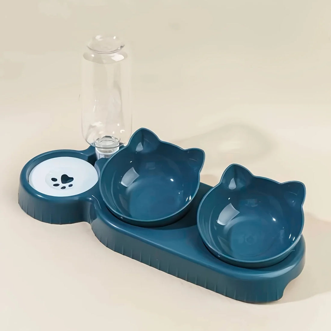3-in-1 Cat Feeding & Water Bowl – Tilted Ear Design with Gravity Water Feeder