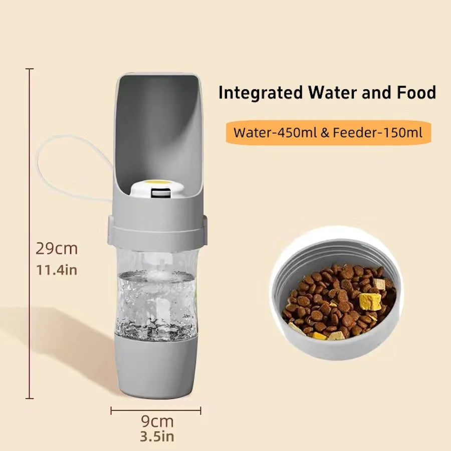 Portable Pet Water Bottle with Food & Water Container – Travel Feeder for Dogs & Cats