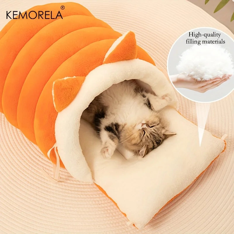 Soft Semi-Enclosed Cat Bed with Non-Slip Bottom – Warm & Washable