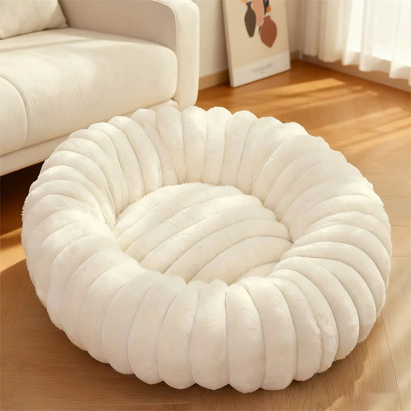 Corduroy Donut Pet Bed with Anti-Slip Bottom – Washable Calming Bed