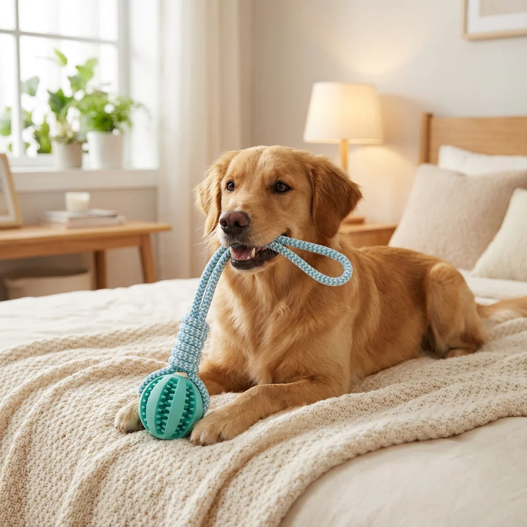 Cotton Rope & Rubber Dog Chew Ball – Treat Dispenser & Teething Toy
