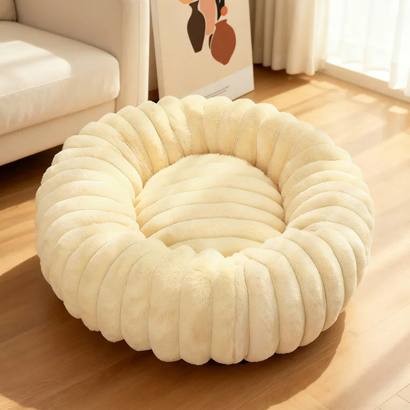 Corduroy Donut Pet Bed with Anti-Slip Bottom – Washable Calming Bed