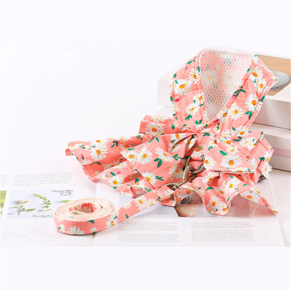 🌸 Floral Pet Dress Set with Bow – Summer Outfit for Cats & Small Dogs