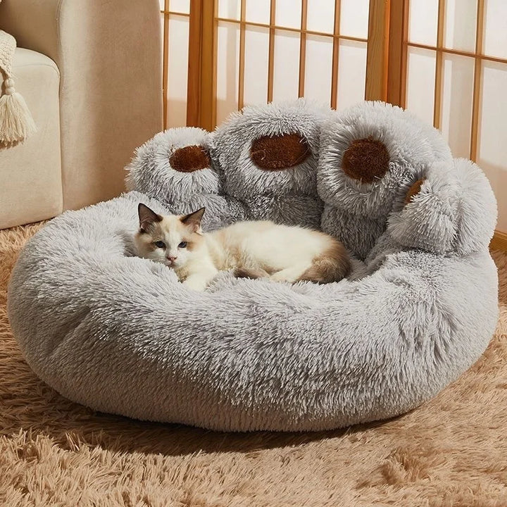 Bear Paw Plush Calming Donut Pet Bed – Warm Anti-Anxiety Cushion