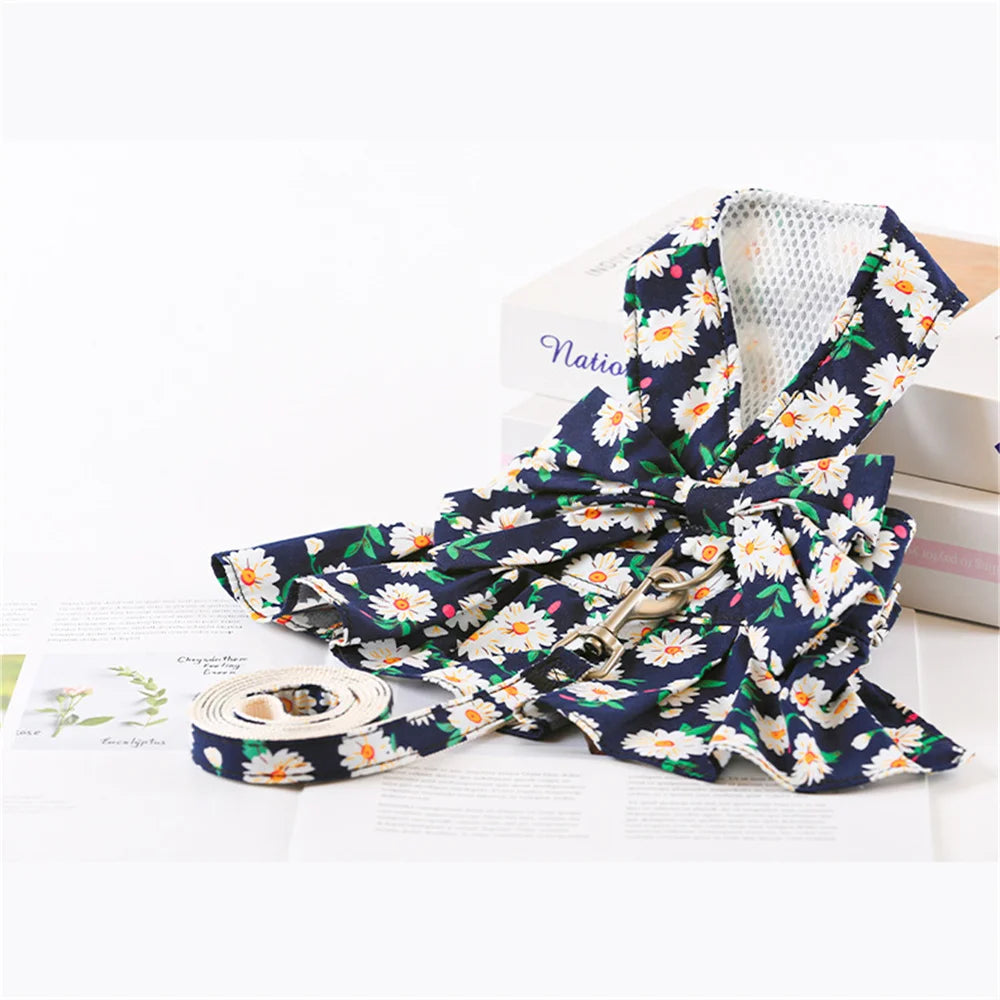 🌸 Floral Pet Dress Set with Bow – Summer Outfit for Cats & Small Dogs