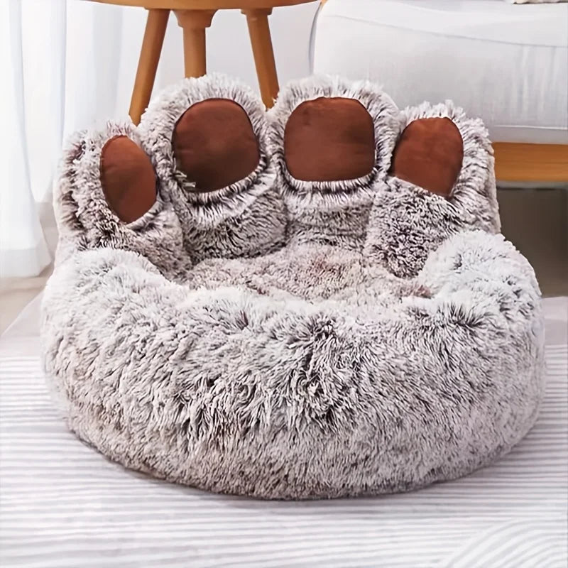 Bear Paw Plush Calming Donut Pet Bed – Warm Anti-Anxiety Cushion