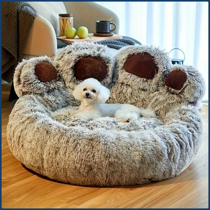 Bear Paw Plush Calming Donut Pet Bed – Warm Anti-Anxiety Cushion