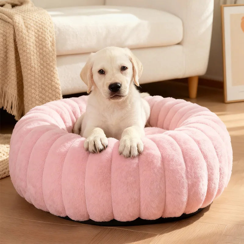Corduroy Donut Pet Bed with Anti-Slip Bottom – Washable Calming Bed