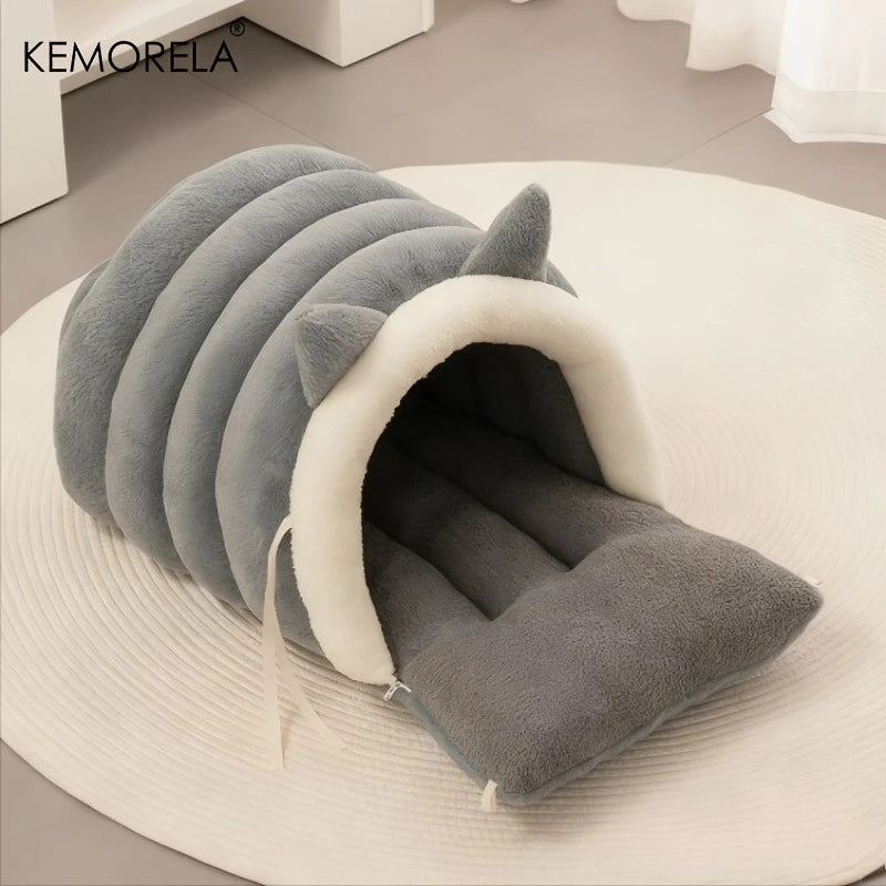 Soft Semi-Enclosed Cat Bed with Non-Slip Bottom – Warm & Washable