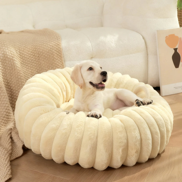 Corduroy Donut Pet Bed with Anti-Slip Bottom – Washable Calming Bed