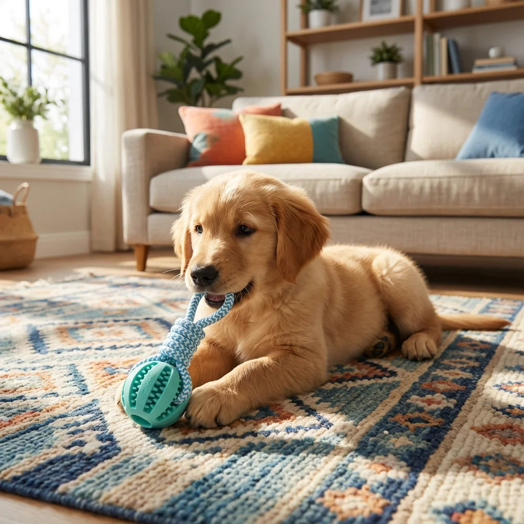 Cotton Rope & Rubber Dog Chew Ball – Treat Dispenser & Teething Toy