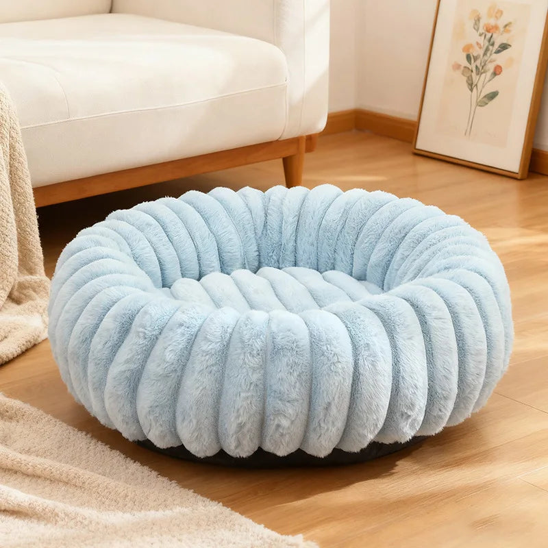 Corduroy Donut Pet Bed with Anti-Slip Bottom – Washable Calming Bed